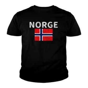 Retro Vintage Distressed Norge Norway Norwegian Flag Youth T-shirt | Mazezy