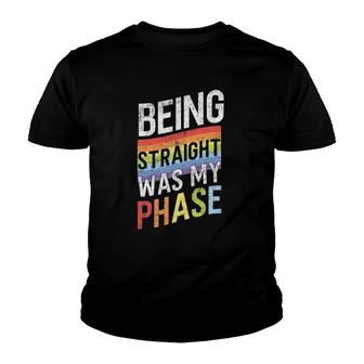 Retro Vintage Lgbt Pride Rainbow Being Straight Was My Phase Youth T-shirt