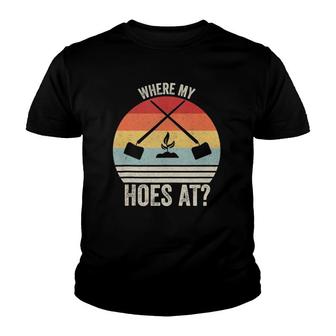 Retro Where My Hoes At Garden Gift Vintage Gardening Youth T-shirt | Mazezy