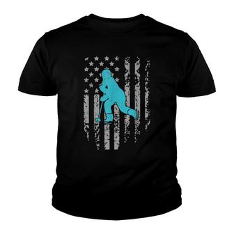 Ringette Vintage American Flag Patriotic Winter Sports Youth T-shirt | Mazezy