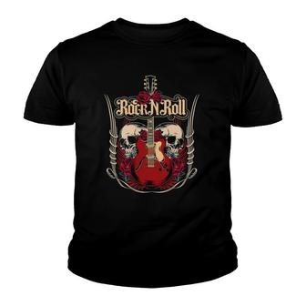 Rock And Roll For Women Rock N Roll For Men Skull And Roses Youth T-shirt | Mazezy DE