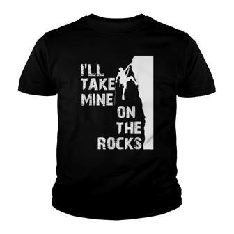Rock Climbing On The Rocks Ice Drink Wall Climbing Youth T-shirt | Mazezy