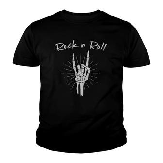 Rock N Roll Skeleton Hand Horns Youth T-shirt | Mazezy