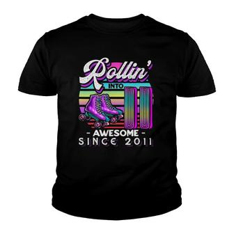 Rollin' Into 11 Awesome 2011 Roller Skating 11Th Birthday Youth T-shirt | Mazezy