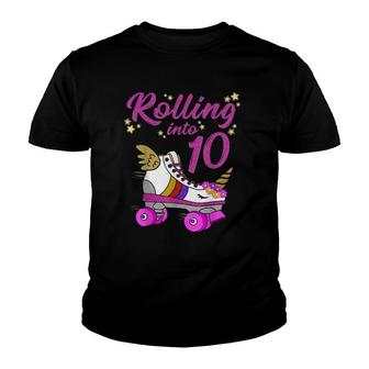 Rolling Into 10Th Birthday Unicorn Roller Skate Party Youth T-shirt | Mazezy