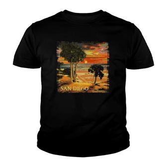 San Diego Ca Sunset Palm Tree Beach Retro Vintage Style Youth T-shirt | Mazezy