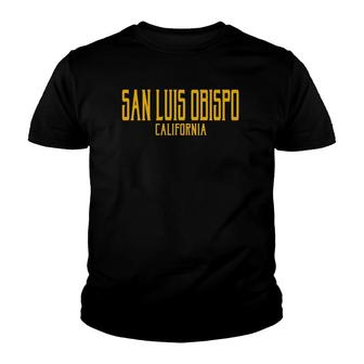 San Luis Obispo California Ca Vintage Text Amber Print Pullover Youth T-shirt | Mazezy