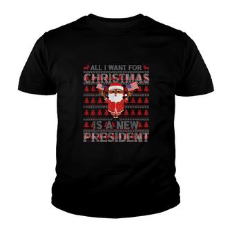 Santa Clau Hold American Flag All I Want For Christmas Is A New President Ugly Christmas Sweat Youth T-shirt | Mazezy