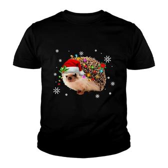 Santa Hedgehog Christmas Tree Light Pajama X-Mas Matching Youth T-shirt | Mazezy
