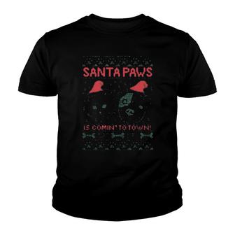 Santa Paws Is Coming To Town Cats Christmas Personalized Youth T-shirt | Mazezy