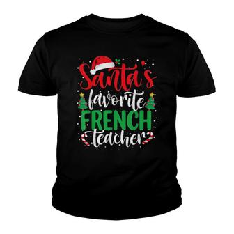 Santa's Favorite French Teacher Christmas Santa Hat Youth T-shirt | Mazezy