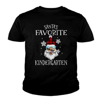 Santa's Favorite Kindergarten Teacher Christmas Youth T-shirt | Mazezy