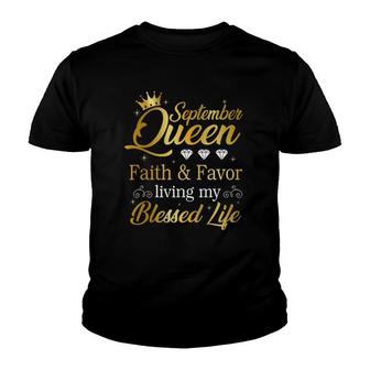 September Queen Living My Best Life Virgo Libra Black Queen Youth T-shirt | Mazezy