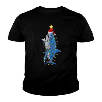 Shark Fish Lighting Xmas Tree Matching Shark Christmas Youth T-shirt | Mazezy