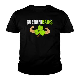 Shenanigains St Patrick's Day Workout Gym Gains Lift Youth T-shirt | Mazezy