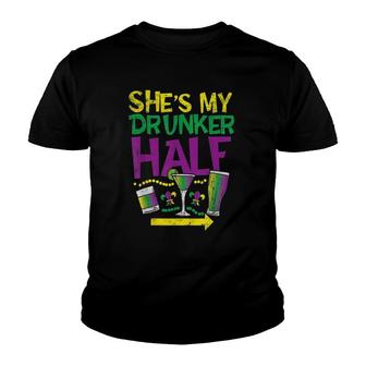 She's My Drunker Half Mardi Gras Couple Matching Costume Youth T-shirt | Mazezy