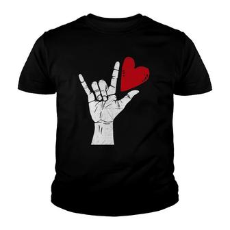 Sign Language I Love You Sign Valentine's Day Youth T-shirt | Mazezy