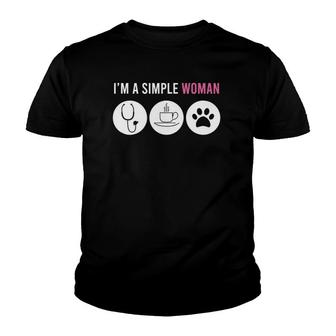 Simple Woman Nurse Coffee Dogs Funny Nurses Gifts For Women Youth T-shirt | Mazezy