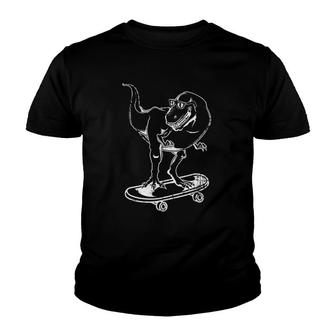 Skateboarding Dinosaur Lover Skateboarding Gift Youth T-shirt | Mazezy