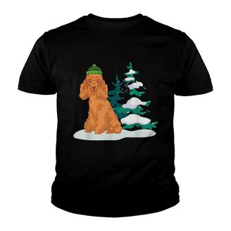 Snowy Winter Animal Dog Cute Pet Dog Owner Poodle Youth T-shirt | Mazezy