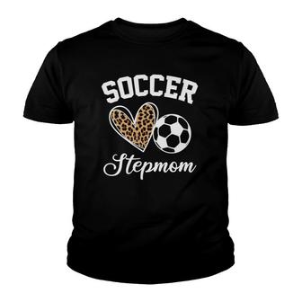 Soccer Stepmom Leopard Heart Funny Stepmom Mothers Day Gift Youth T-shirt - Thegiftio UK