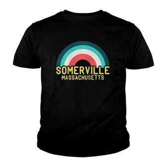 Somerville Massachusetts Vintage Retro Rainbow Youth T-shirt | Mazezy