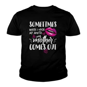 Sometimes I Open My Mouth And My Mother Comes Out Lips Black Version2 Youth T-shirt | Mazezy