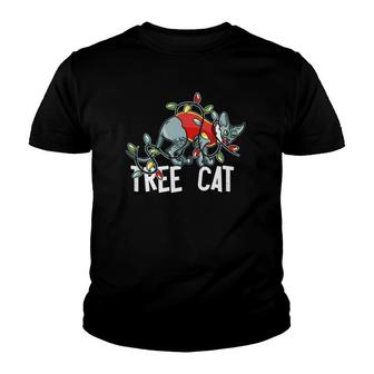Sphynx Cat - Christmas Lights Tree Cat Youth T-shirt | Mazezy