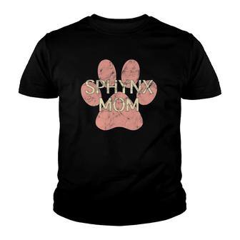 Sphynx Mom Pink Distressed Cat Paw Print Cat Mom Youth T-shirt | Mazezy