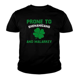 St Patrick's Day Pajamas Prone To Shenanigans And Malarkey Youth T-shirt | Mazezy