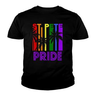 St Pete Pride Gay Pride Lgbtq Rainbow Palm Trees Youth T-shirt | Mazezy