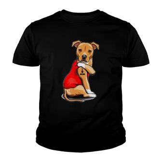 Staffordshire Bull Terrier Dog Tattoo I Love Mom Mother's Youth T-shirt | Mazezy