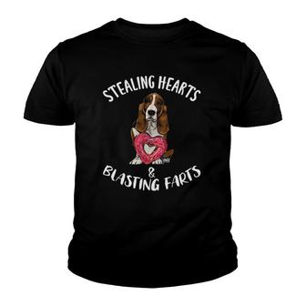 Stealing Hearts Blasting Farts Basset Hound Valentine's Day Youth T-shirt | Mazezy