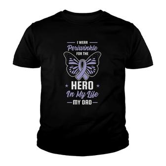 Stomach Cancer Awareness Periwinkle Ribbon Hero Dad Gift Youth T-shirt | Mazezy