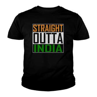 Straight Outta India Cool Indian Flag Vintage Tee Youth T-shirt | Mazezy