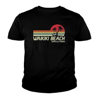 Summer Vacation Vintage Honolulu Hawaii Waikiki Beach Youth T-shirt | Mazezy
