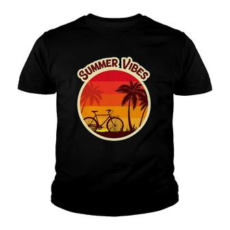 Summer Vibes Beach Sunset Bicycle And Palm Tree Youth T-shirt | Mazezy