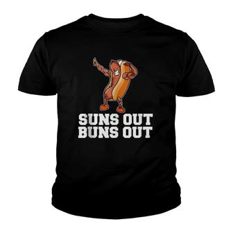 Suns Out Buns Out Funny Hot Dog Cartoon Youth T-shirt | Mazezy