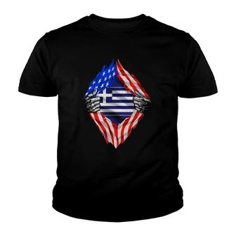 Super Greek Heritage Greece Roots Usa Flag Gift Youth T-shirt | Mazezy