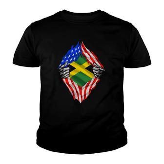 Super Jamaican Heritage Proud Jamaica Roots Usa Flag Youth T-shirt | Mazezy
