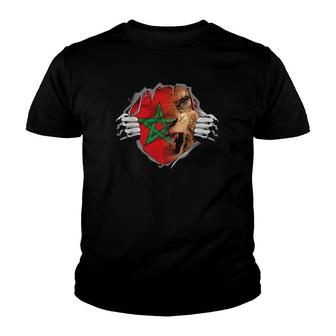 Super Moroccan Heritage Lion Morocco Flag Atlantic Lion Youth T-shirt | Mazezy
