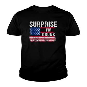 Surprise I'm Drunk Funny American Flag Drinking Youth T-shirt | Mazezy