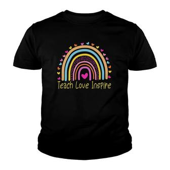 Teach Love Inspire First Grade Teacher Rainbow Youth T-shirt | Mazezy