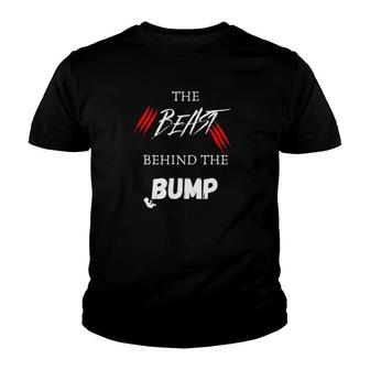 The Beast Behind The Bump Pregnancy Announcement Dad Youth T-shirt | Mazezy