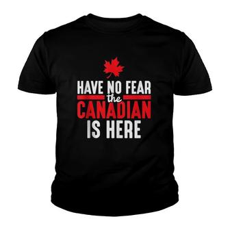 The Canadian Is Here Quote Maple Leaf Canada Youth T-shirt | Mazezy