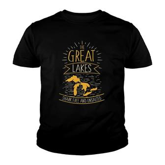 The Great Lakes Shark Free Unsalted Michigan Gift Youth T-shirt | Mazezy