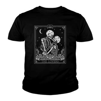 The Lovers Vintage Tarot Card Astrology Skull Horror Occult Youth T-shirt | Mazezy AU