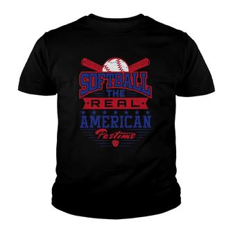 The Real American Pastime Patriotic Softball Player Youth T-shirt | Mazezy