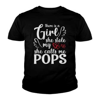 There Is A Girl She Stole My Heart She Calls Me Pops Grandpa Youth T-shirt | Mazezy