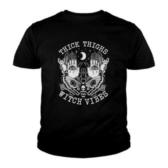 Thick Thighs Witch Vibes Witches Halloween Costume Youth T-shirt | Mazezy